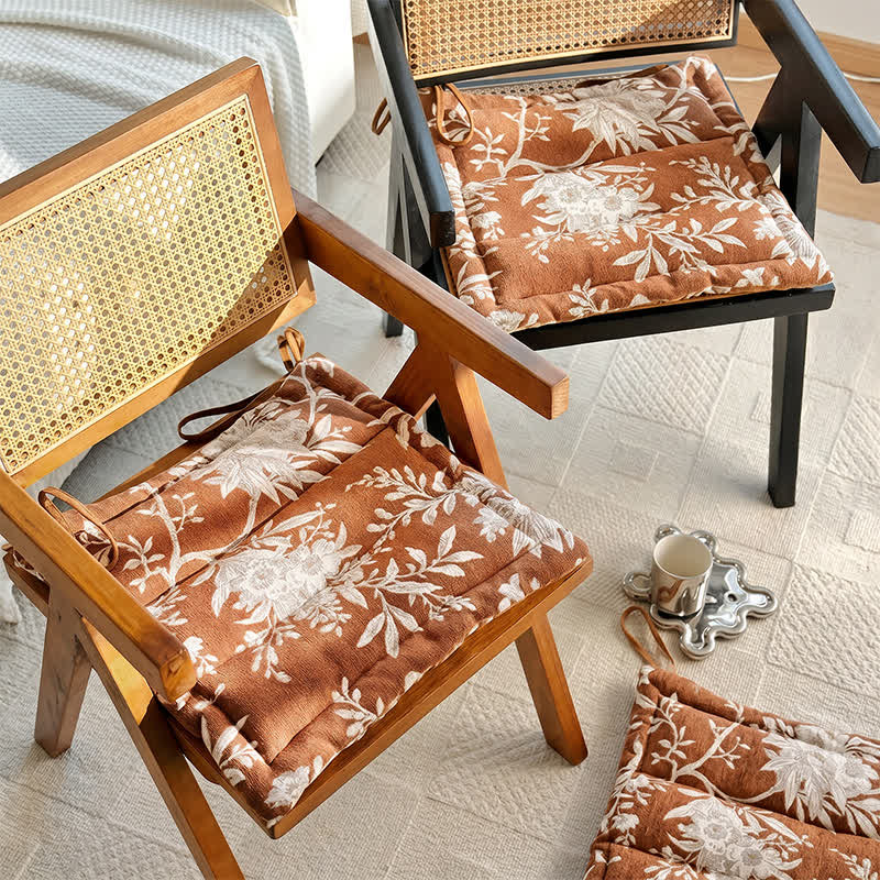 Vintage Floral Chenille Tie-On Chair Cushion - image 1