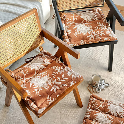 Vintage Floral Chenille Tie-On Chair Cushion - image 1