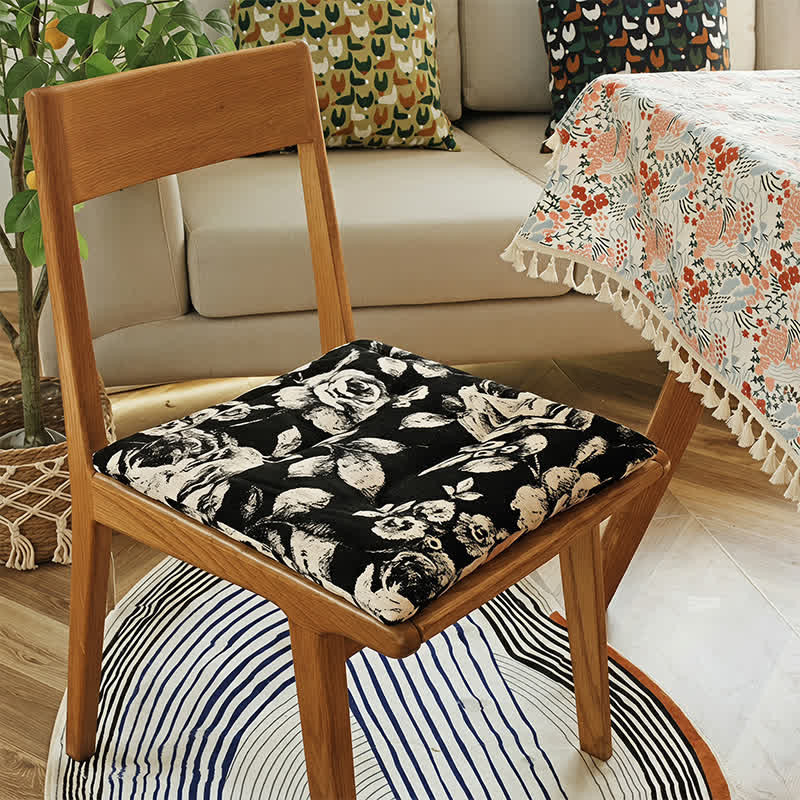 Black & White Vintage Floral Chenille Chair Cushion - image 2
