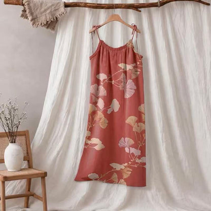Ginkgo Leaf Tie Strap Maxi Lounge Dress - Red & Nude - XL - image 10