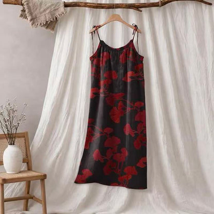 Ginkgo Leaf Tie Strap Maxi Lounge Dress - Black & Red - XL - image 30