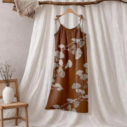 Ginkgo Leaf Tie Strap Maxi Lounge Dress - Coffee & Beige - XL - image 25