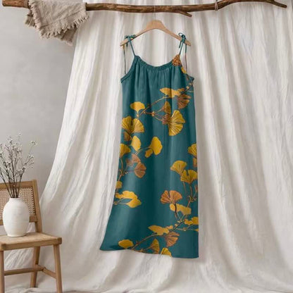 Ginkgo Leaf Tie Strap Maxi Lounge Dress - Green & Orange - XL - image 40