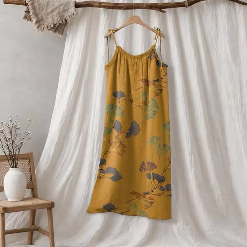 Ginkgo Leaf Tie Strap Maxi Lounge Dress - Orange & Green - XL - image 45