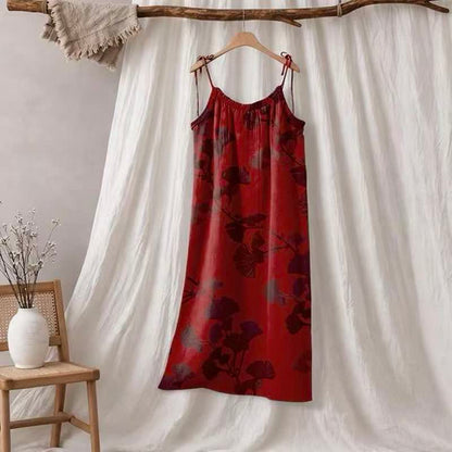 Ginkgo Leaf Tie Strap Maxi Lounge Dress - Red & Black - XL - image 35