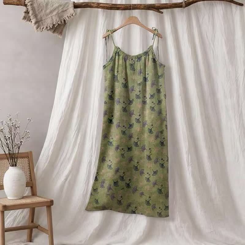 Ginkgo Floral Tie Strap Lounge Dress - Green & Purple - XL - image 5