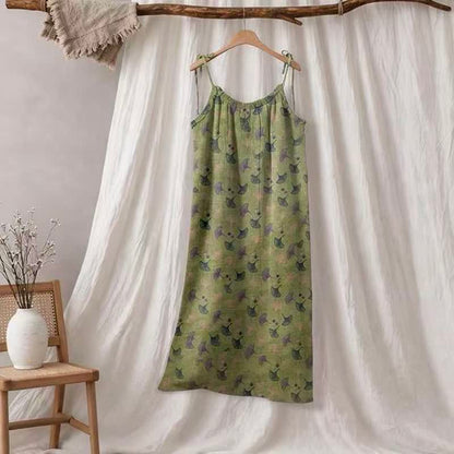 Ginkgo Floral Tie Strap Lounge Dress - Green & Purple - XL - image 5