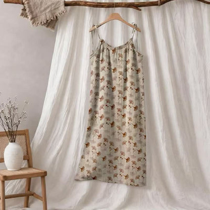 Ginkgo Floral Tie Strap Lounge Dress - Beige & Coffee - XL - image 20