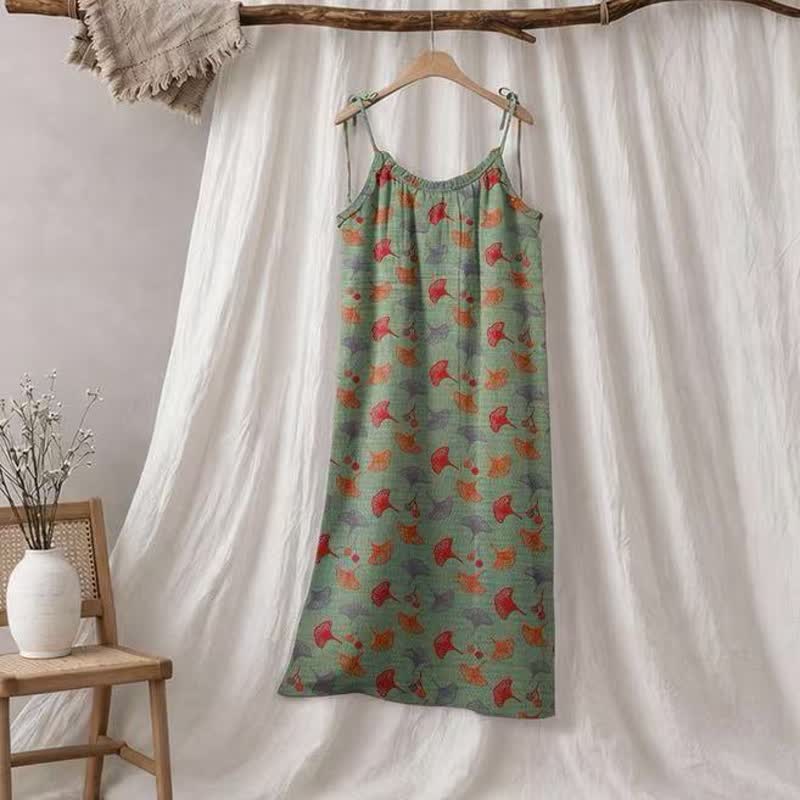 Ginkgo Floral Tie Strap Lounge Dress - Green & Red - XL - image 40