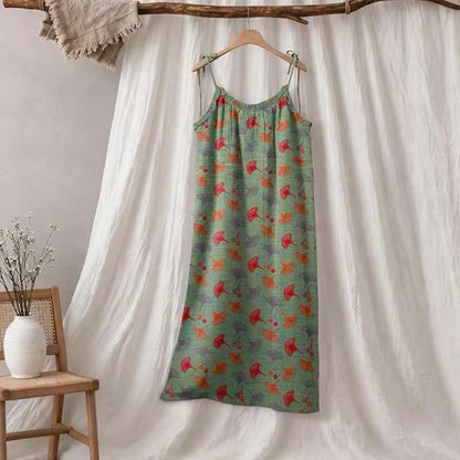 Ginkgo Floral Tie Strap Lounge Dress - Green & Red - XL - image 20