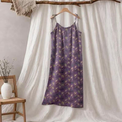 Ginkgo Floral Tie Strap Lounge Dress - Purple & Green - XL - image 15