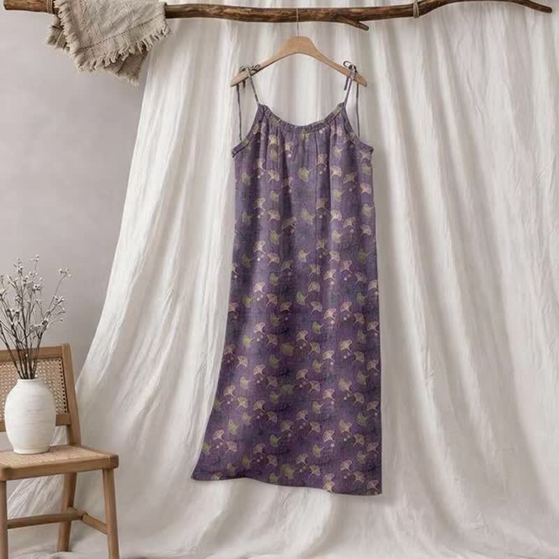 Ginkgo Floral Tie Strap Lounge Dress - Purple & Green - XL - image 10