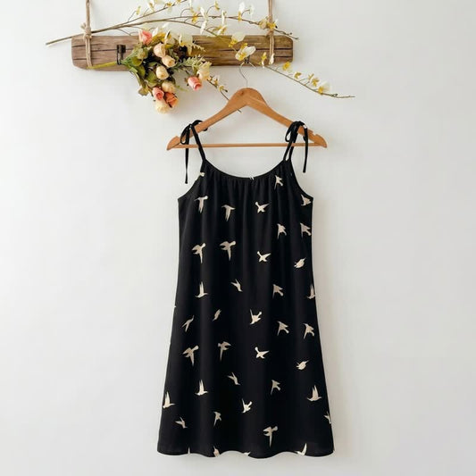 Ownkoti Bird Print Cotton Tie Strap Lounge Dress - Black - XXL - image 0