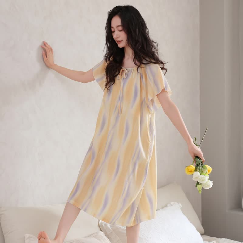 Ownkoti Watercolor Floral Lyocell Tie Neck Sleep Dress - image 2