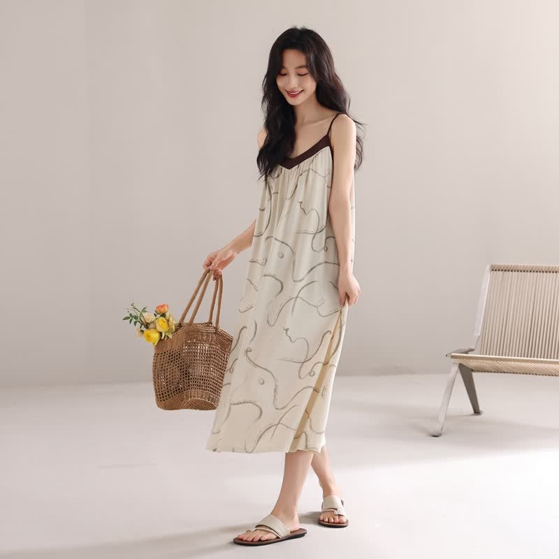 Ownkoti Contrast Trim Modal Cotton Slip Lounge Dress - image 1