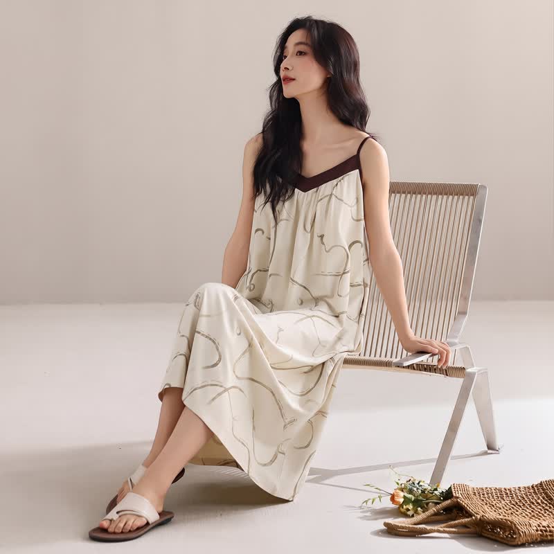 Ownkoti Contrast Trim Modal Cotton Slip Lounge Dress - image 3