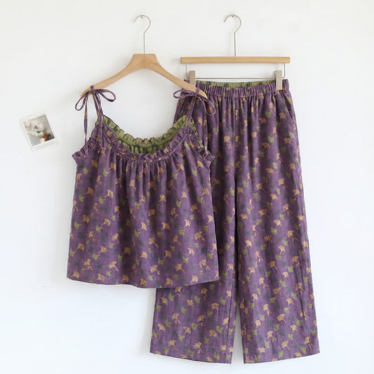 Romantic Floral Cami & Pants Lounge Set - Purple & Green - XL - image 0