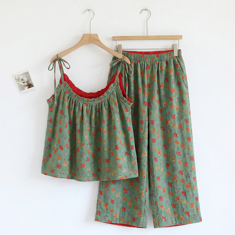 Romantic Floral Cami & Pants Lounge Set - Green & Red - XL - image 6