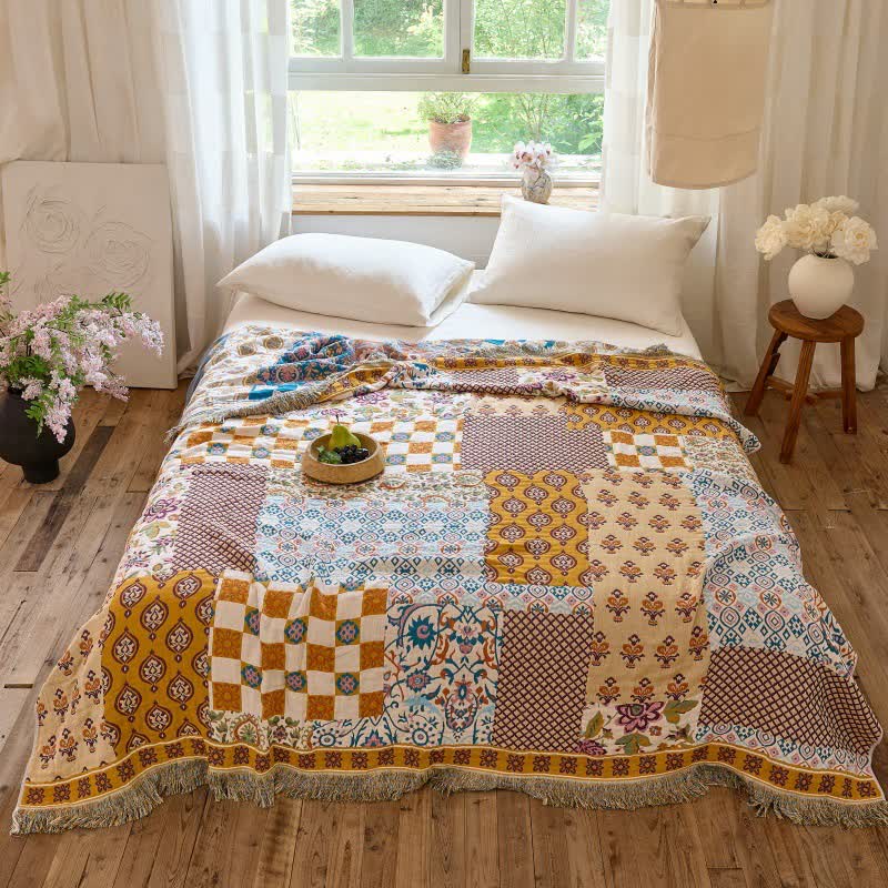 Reversible Boho Patchwork Muslin Blanket Quilt - image 2