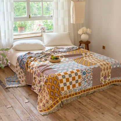 Reversible Boho Patchwork Muslin Blanket Quilt - image 3