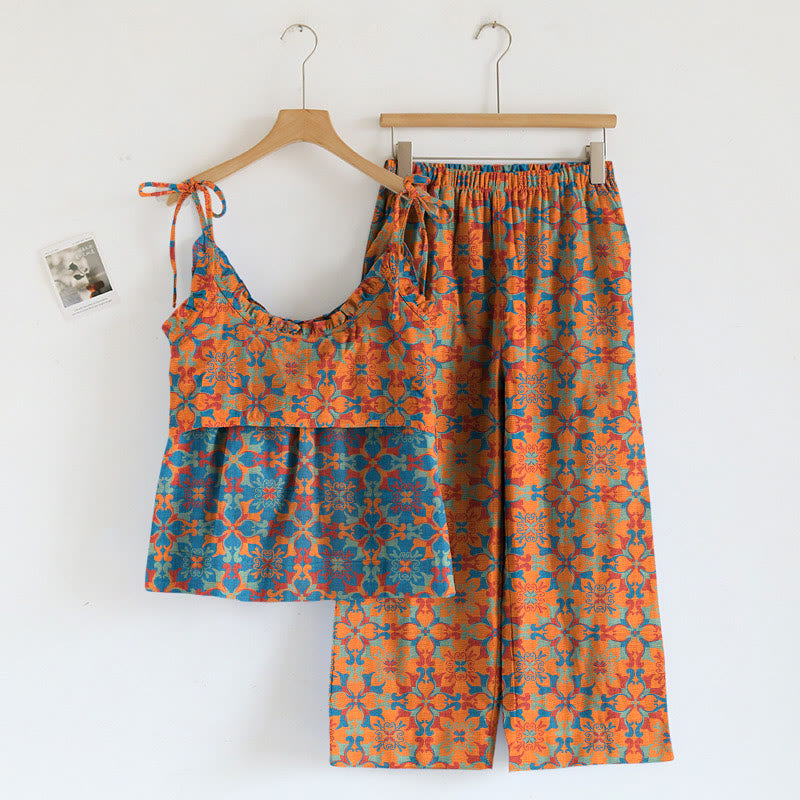 Boho Floral Tie Strap Pajama Set - image 1