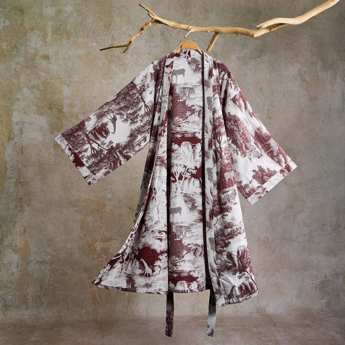 Toile Print Cotton Kimono Robe - Coffee - 2XL - image 10