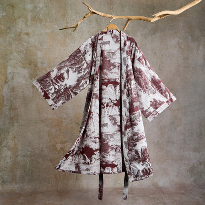 Toile Print Cotton Kimono Robe - Coffee - 2XL - image 10