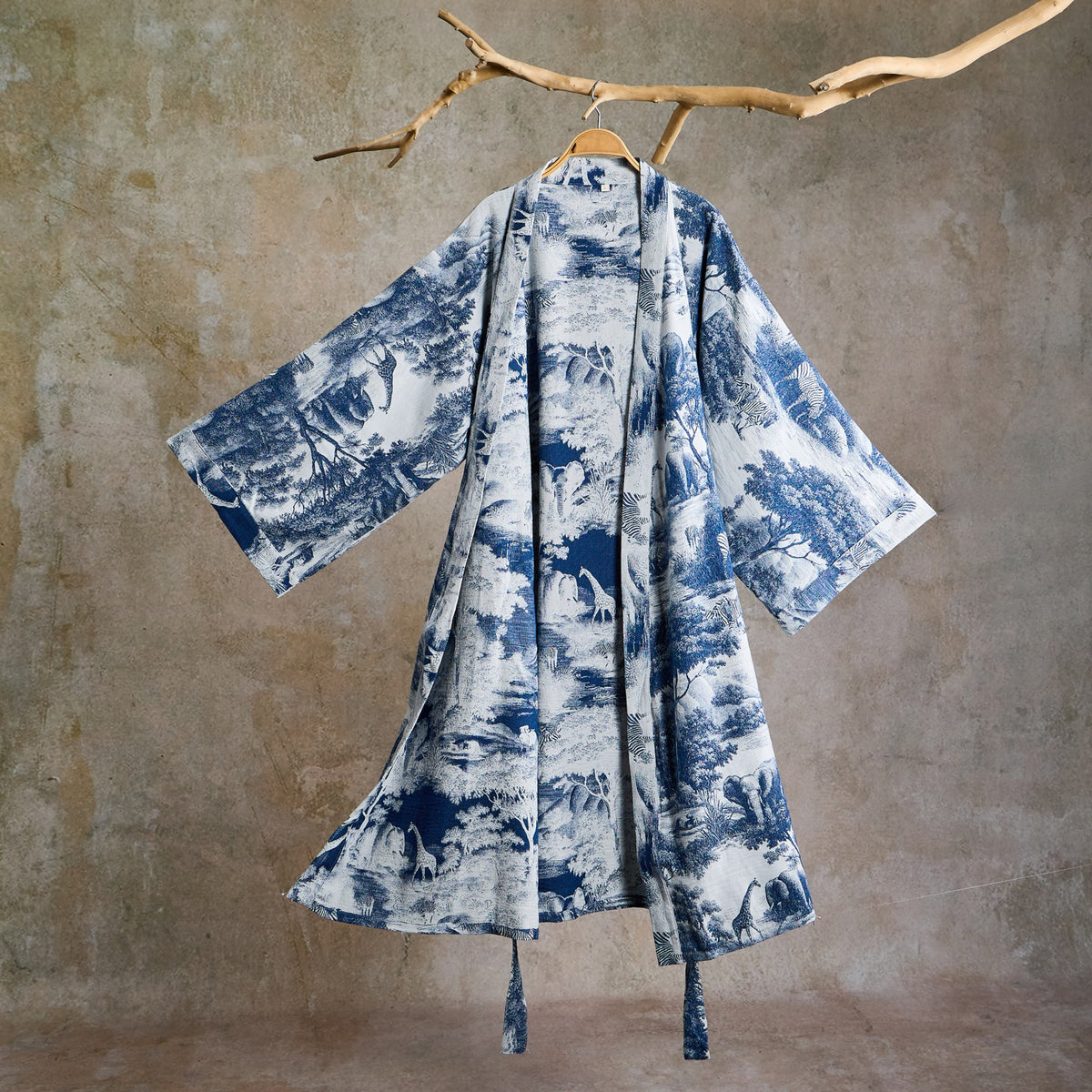 Toile Print Cotton Kimono Robe - Blue - 2XL - image 0