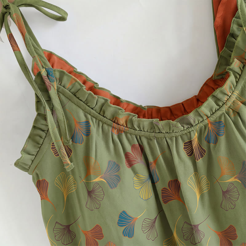 Ginkgo Leaf Print Tie-Shoulder Loungewear Set - image 16