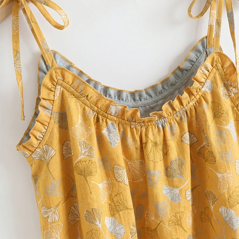 Ginkgo Leaf Print Tie-Shoulder Loungewear Set - image 1