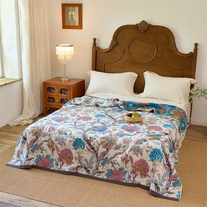 Vintage Botanical Cotton Muslin Reverisible Quilt - image 2