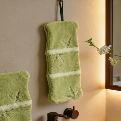 Bamboo Leaf Coral Fleece Hand Towel - OliveDrab - 6''× 13'' - 1 PC - image 3