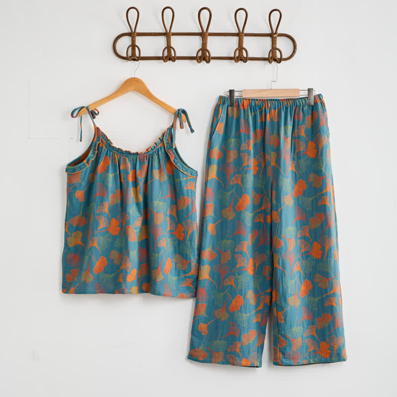 Ginkgo Cami Top & Pants Pajama Set - Blue & Orange - XL - image 0