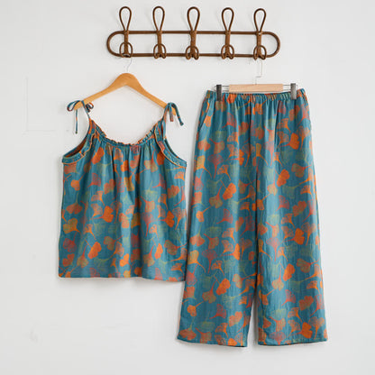 Ginkgo Cami Top & Pants Pajama Set - Blue & Orange - XL - image 0