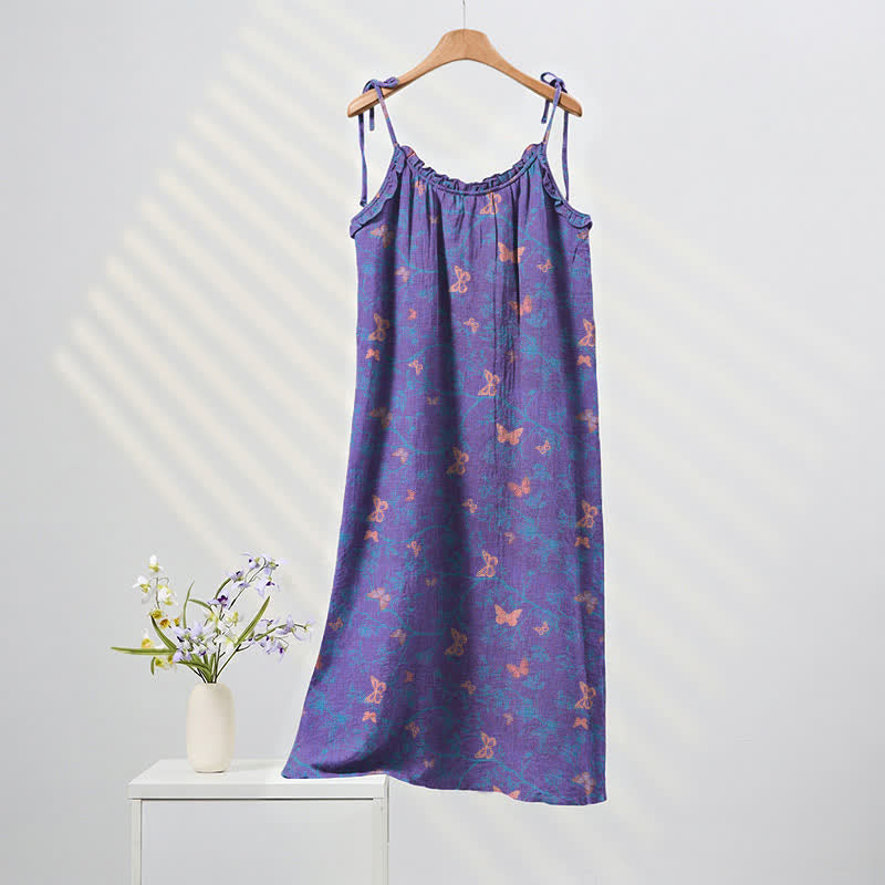 Butterfly Print Tie Strap Lounge Maxi Dress - Purple & Pink - XL - image 0