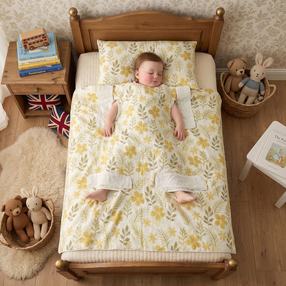 Yellow Floral Cotton Quilted Baby Quilt - Yellow - Twin - image 0