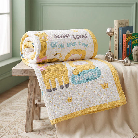 Giraffe and Lion Lyocell Quilted Baby Blanket - Yellow - Twin(59" × 79") - image 0