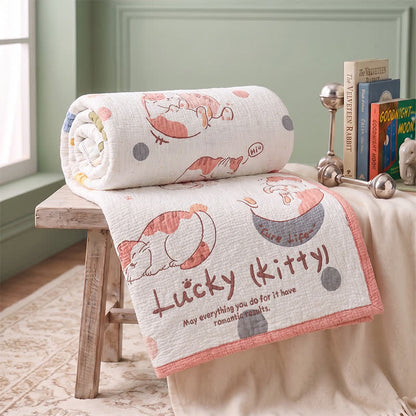 Lucky Kitty Lyocell Quilted Baby Blanket - White & Pink - Twin(59" × 79") - image 0