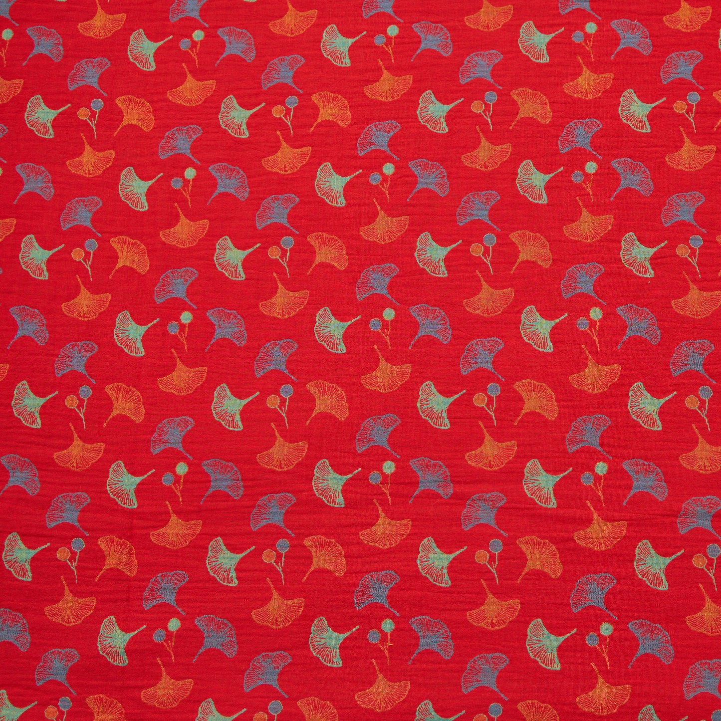 Ginkgo Leaf Cotton Jacquard Fabric - Red - Meter - 5M - image 0