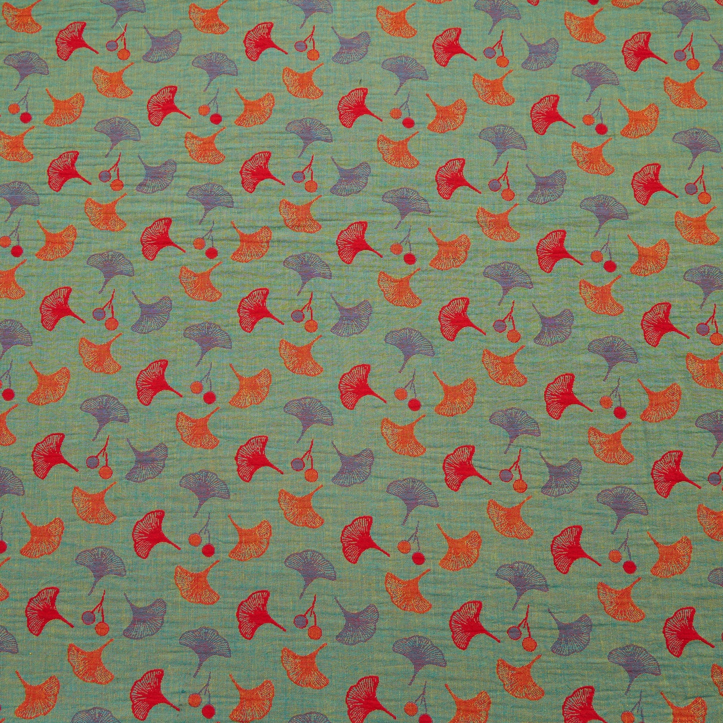 Ginkgo Leaf Cotton Jacquard Fabric - Green - Meter - 5M - image 5