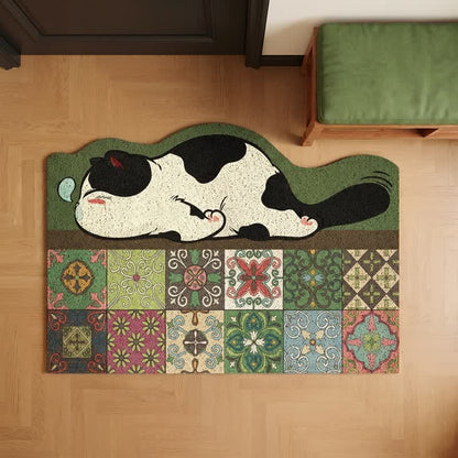 Sleeping Cat Scalloped Tile Entryway Rug - image 2