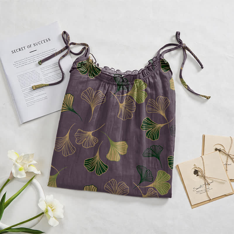 Ginkgo Leaf Tie Strap Lounge Midi Dress - image 7