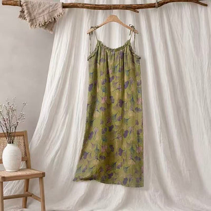 Ginkgo Leaf Tie Strap Lounge Midi Dress - Green & Purple - XL - image 75