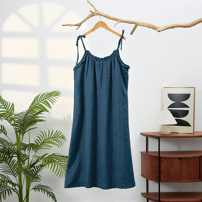Sunwashed Solid Color Tie Strap Lounge Dress - image 1