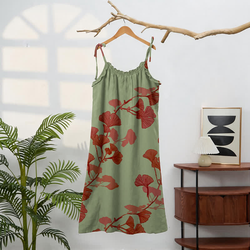 Ginkgo Leaf Tie Strap Maxi Lounge Dress - image 6
