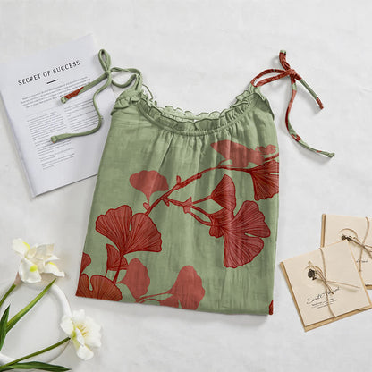Ginkgo Leaf Tie Strap Maxi Lounge Dress - image 7