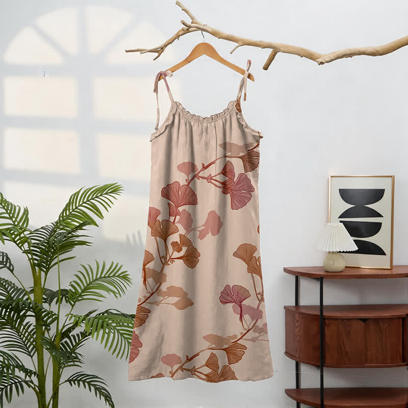 Ginkgo Leaf Tie Strap Maxi Lounge Dress - image 16
