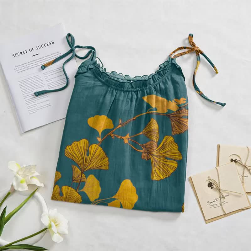 Ginkgo Leaf Tie Strap Maxi Lounge Dress - image 42