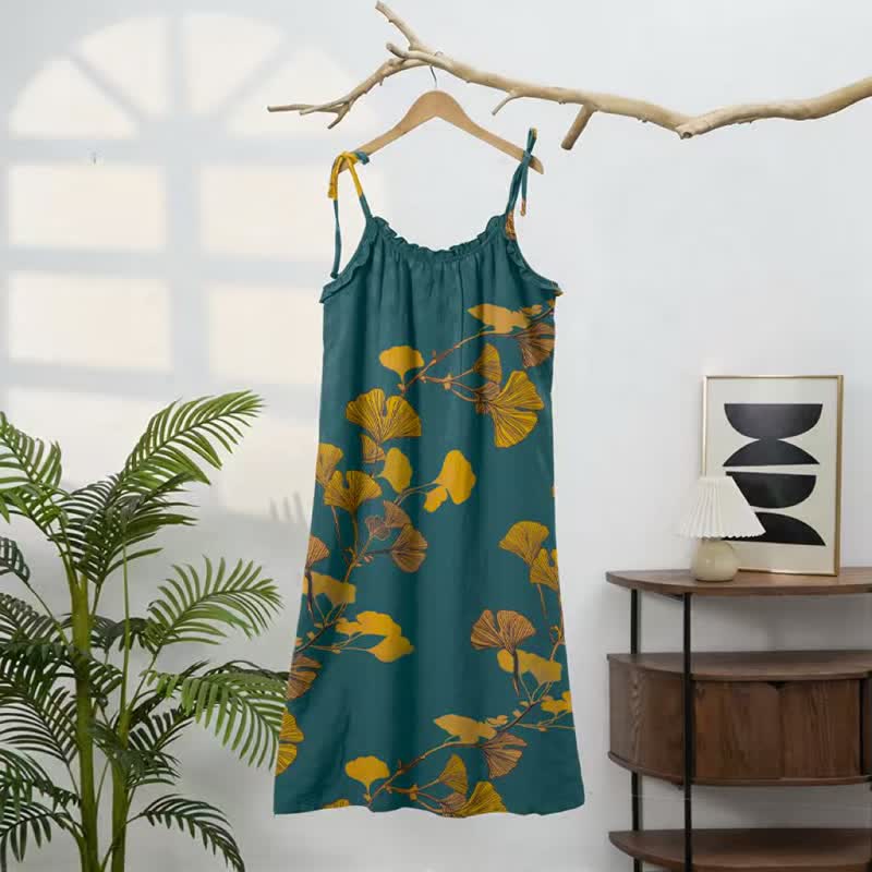 Ginkgo Leaf Tie Strap Maxi Lounge Dress - image 11