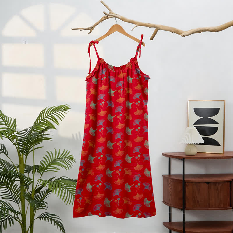 Ginkgo Floral Tie Strap Lounge Dress - image 1